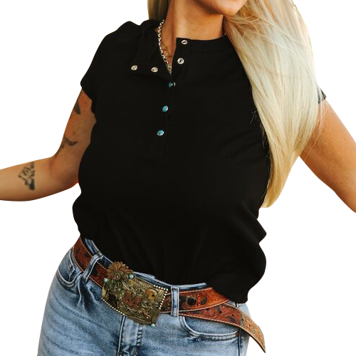 Women's Turquoise Snap Button Up T-Shirt